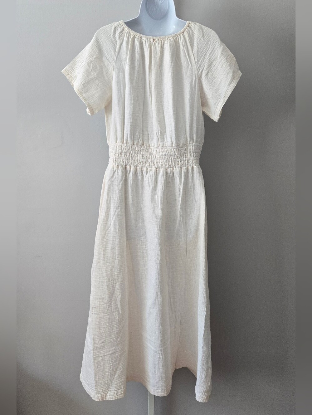 Pact Cream Short-Sleeve Smocked-Waist Midi Dress - Picture 2 of 5